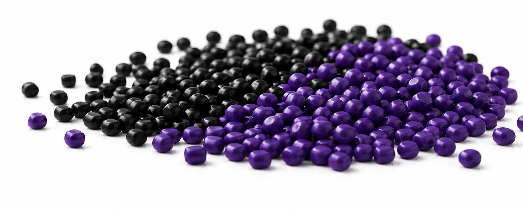 Black and purple polymer pellets